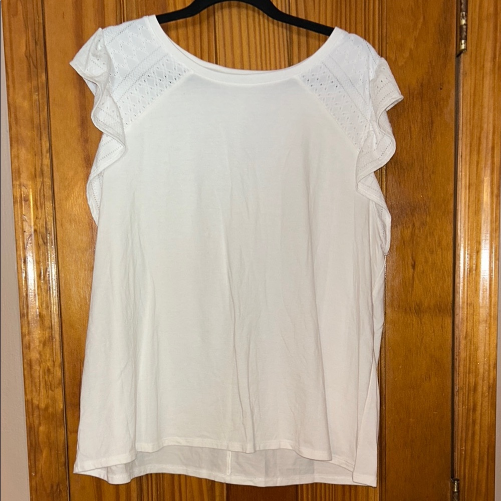 LOFT White Eyelet Ruffle Sleeve Blouse